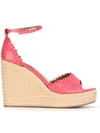 Tabitha Simmons 130mm Lace Effect Leather Wedge Sandals In Coral