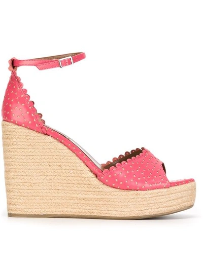 Tabitha Simmons 130mm Lace Effect Leather Wedge Sandals In Coral