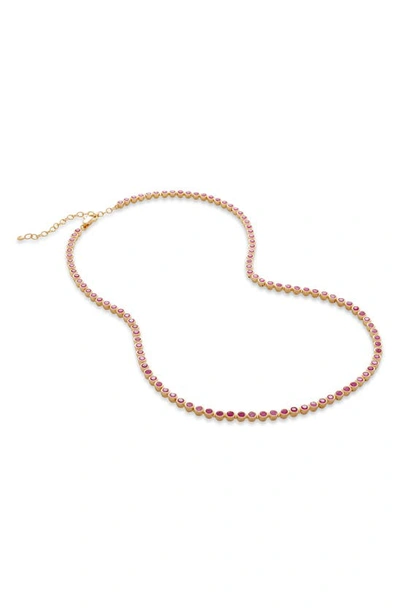 Shop Monica Vinader Essential Stone Tennis Necklace In 18ct Gold Vermeil/ Ss/ Pink