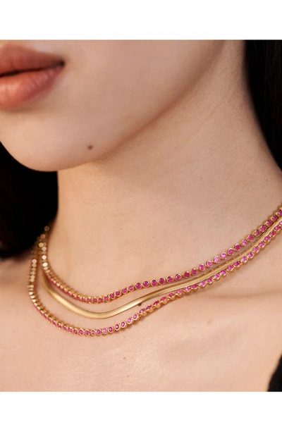 Shop Monica Vinader Essential Stone Tennis Necklace In 18ct Gold Vermeil/ Ss/ Pink