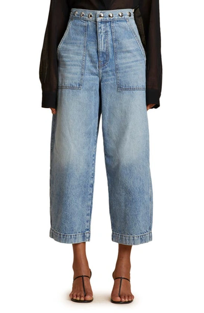 Shop Khaite Hewey Studded Crop Wide Leg Jeans In Bryce