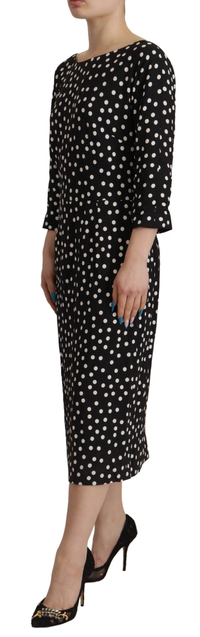 Shop Dolce & Gabbana Black White Polka Dots Sheath Midi Viscose Women's Dress