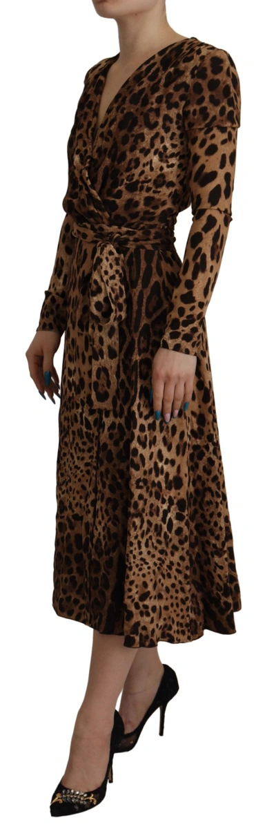 Shop Dolce & Gabbana Brown Leopard Wrap A-line Maxi Viscose Women's Dress