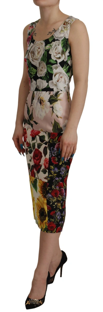 Shop Dolce & Gabbana Multicolor Floral Sheath Midi Silk Women's Dress