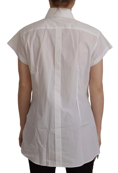 Shop Dolce & Gabbana White Short Sleeve Tuxedo Formal Blouse Women's Shirt