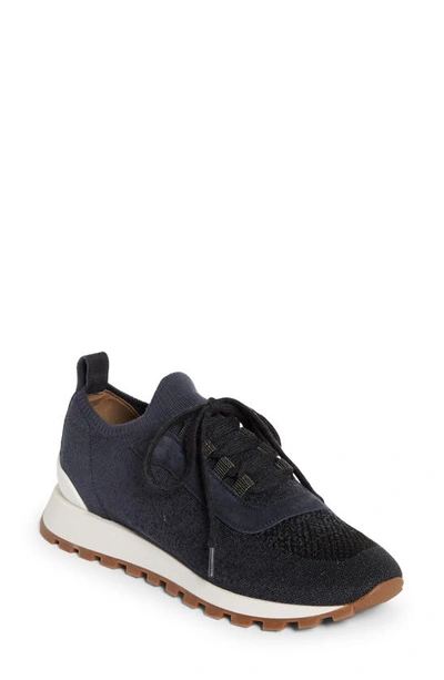 Brunello Cucinelli Knit Suede Trainer Sneakers In C8901 Night Sky
