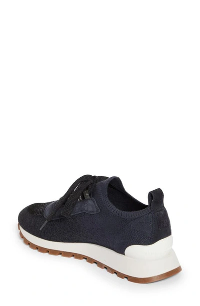 Brunello Cucinelli Knit Suede Trainer Sneakers In C8901 Night Sky
