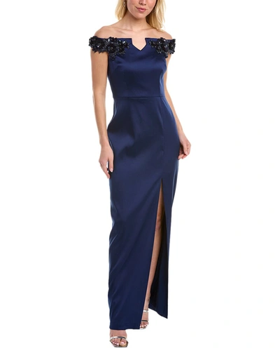 Shop Aidan Mattox Portrait Column Gown In Blue