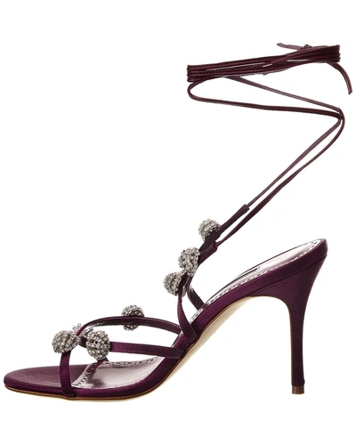 Shop Manolo Blahnik Elsaka 90 Satin Sandal In Purple