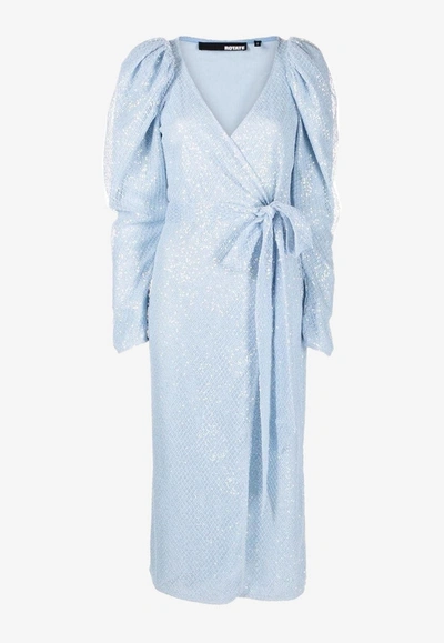 Shop Rotate Birger Christensen Bridget Sequined Midi Wrap Dress In Blue