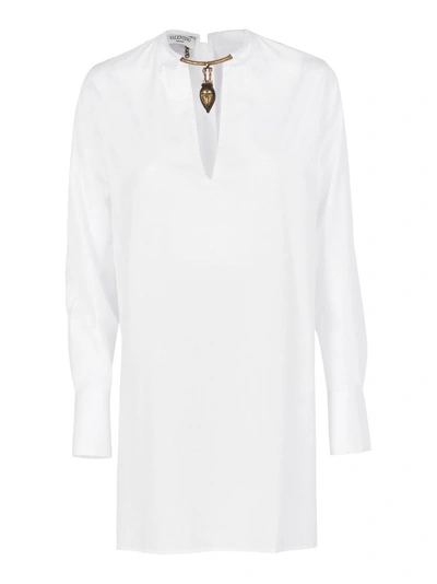 Valentino Long-sleeve Blouse W/warrior Necklace, White In Bianco|bianco