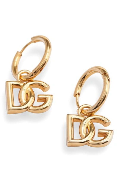 Shop Dolce & Gabbana Dg Charm Huggie Hoop Earrings In Gold