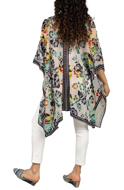 Saachi Velvet Floral Ruana In Beige Multi