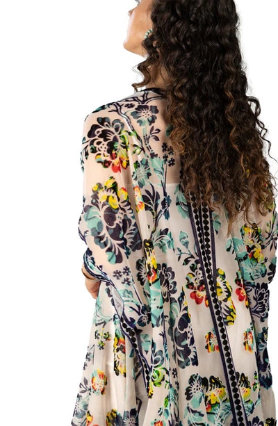 Saachi Velvet Floral Ruana In Beige Multi
