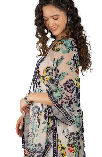 Saachi Velvet Floral Ruana In Beige Multi