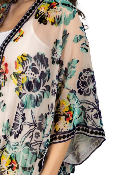 Saachi Velvet Floral Ruana In Beige Multi