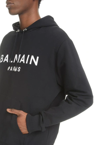 Shop Balmain Logo Graphic Hoodie In Eab - Black/ White