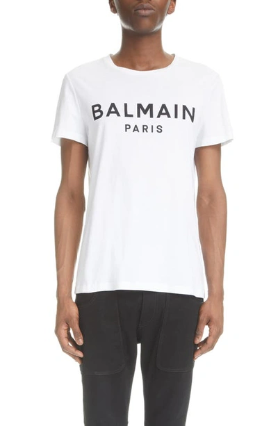 Shop Balmain Logo Graphic T-shirt In Gab - White/ Black
