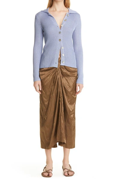 Shop Vince Metallic Twist Front Cotton Blend Skirt In Cottonwood