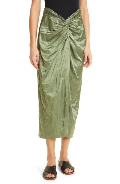 Shop Vince Metallic Twist Front Cotton Blend Skirt In Dk Pistachio