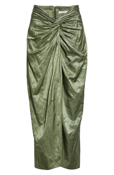 Shop Vince Metallic Twist Front Cotton Blend Skirt In Dk Pistachio