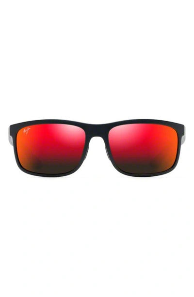 Maui Jim Huelo 58mm Polarizedplus® Rectangular Sunglasses In Gunmenta/ Matte/ Hawaii Lava