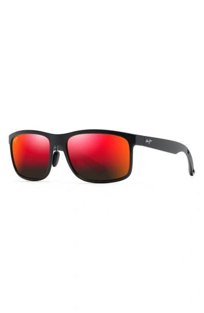 Maui Jim Huelo 58mm Polarizedplus® Rectangular Sunglasses In Gunmenta/ Matte/ Hawaii Lava