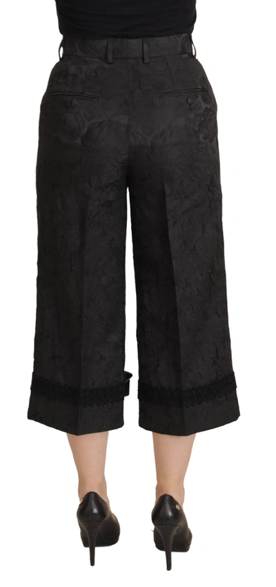 Shop Dolce & Gabbana Black Brocade Cropped High Waist Women's Pants