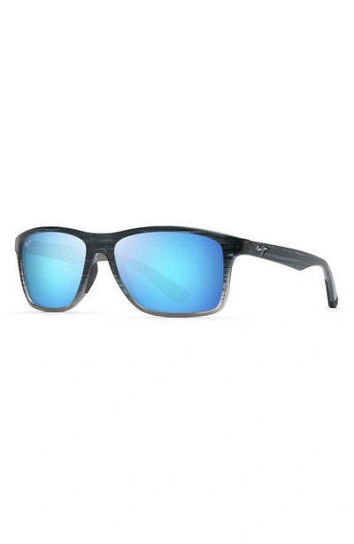 Maui Jim Onshore Polarized Rectangular Sunglasses, 58mm In Blue Black Stripe