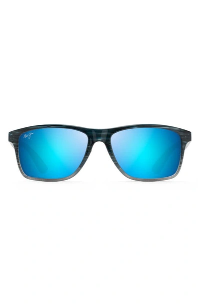 Maui Jim Onshore Polarized Rectangular Sunglasses, 58mm In Blue Black Stripe