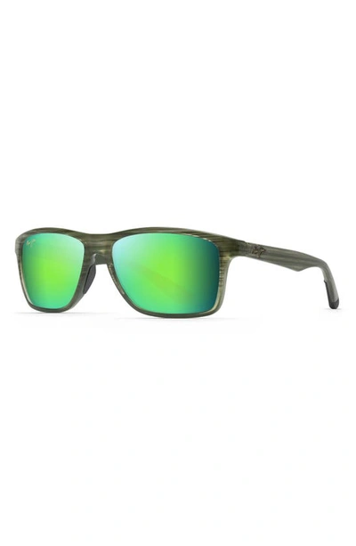 Maui Jim Unisex Onshore Polarized Rectangular Sunglasses, 58mm In Olive Stripe Fade