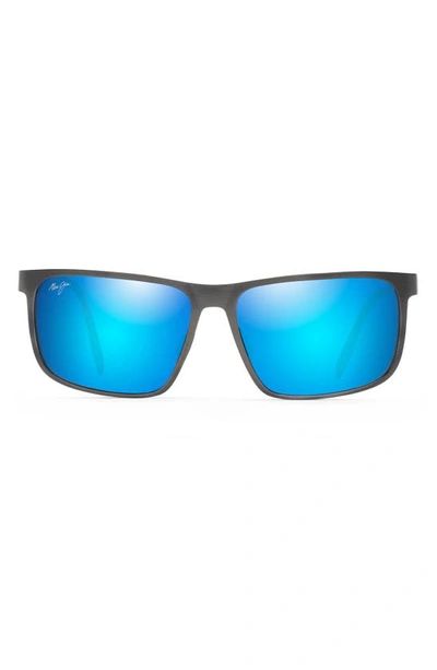 Shop Maui Jim Wana 61mm Polarized Rectangular Sunglasses In Brushed Gunmetal/ Blue Hawaii