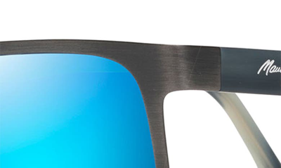Shop Maui Jim Wana 61mm Polarized Rectangular Sunglasses In Brushed Gunmetal/ Blue Hawaii