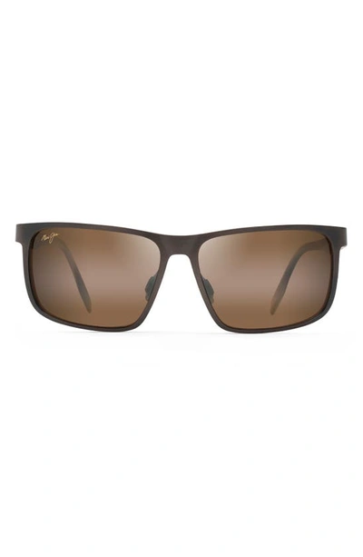Shop Maui Jim Wana 61mm Polarized Rectangular Sunglasses In Brushed Chocolate/ Hcl Bronze