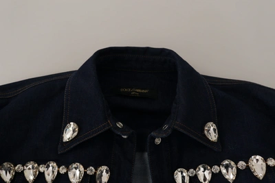 Shop Dolce & Gabbana Blue Denim Crystal Embellish Cotton Women's Jacket