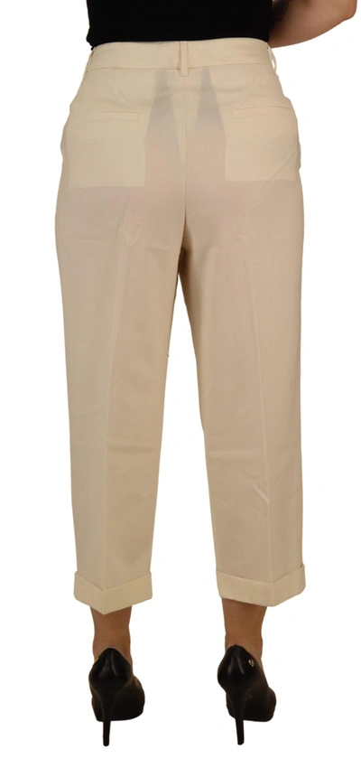 Shop Dolce & Gabbana Ivory High Waist Cropped Folded Hem Trousers Women's Pants In White