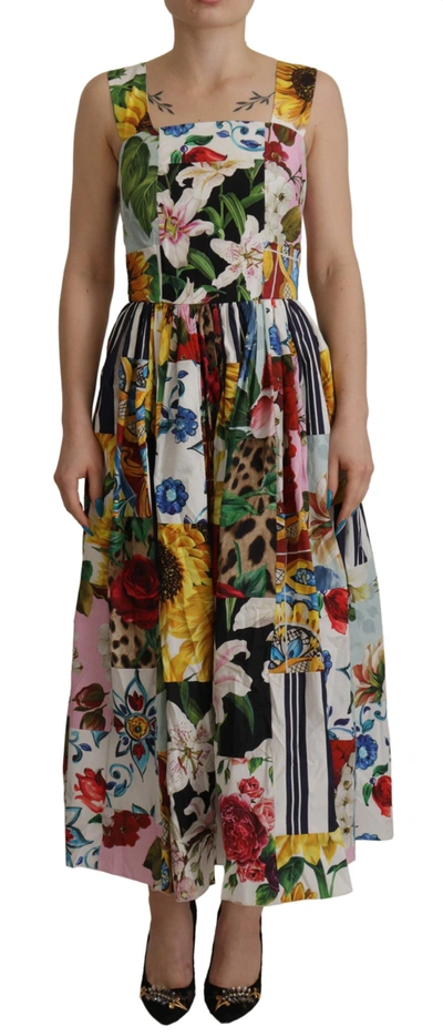Shop Dolce & Gabbana Multicolor Floral A-line Midi Cotton Women's Dress
