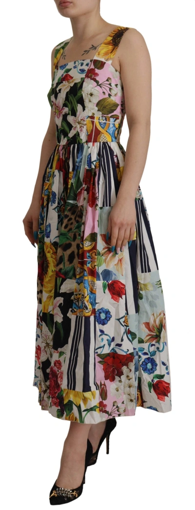 Shop Dolce & Gabbana Multicolor Floral A-line Midi Cotton Women's Dress