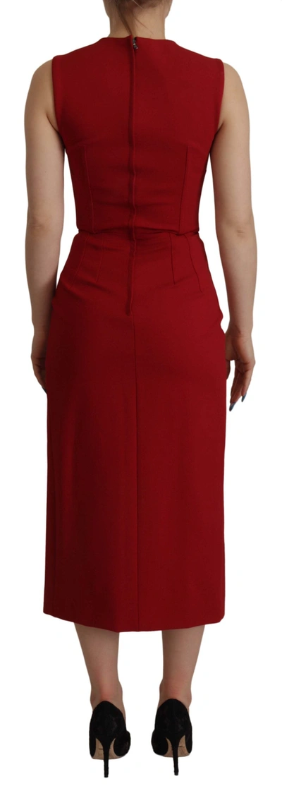 Shop Dolce & Gabbana Red Sweetheart Neck Bodycon Midi Women's Dress