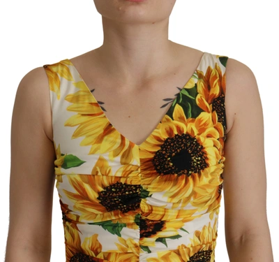 Shop Dolce & Gabbana White Sunflower Print Sheath Midi Women's Silk