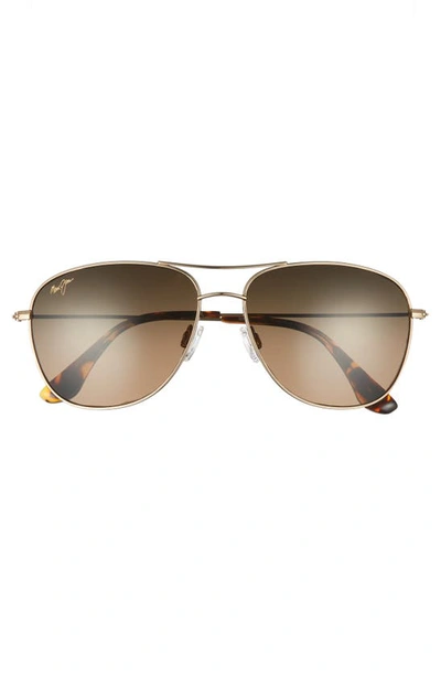 Shop Maui Jim Cliff House 59mm Polarized Aviator Sunglasses In Gold