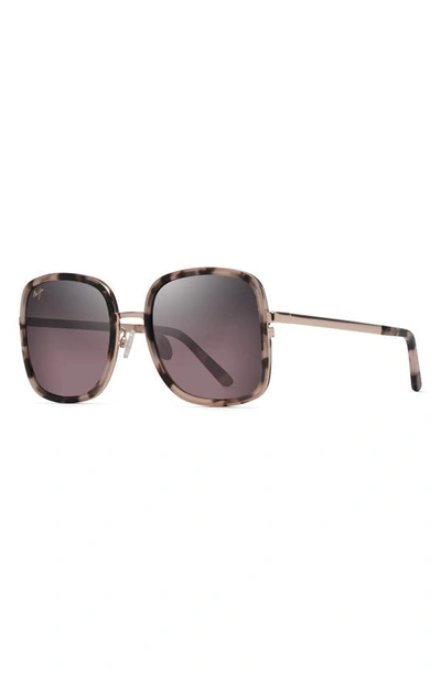 Maui Jim Pua 55mm Polarized Square Sunglasses In Pink Tortoise With Rose Gold