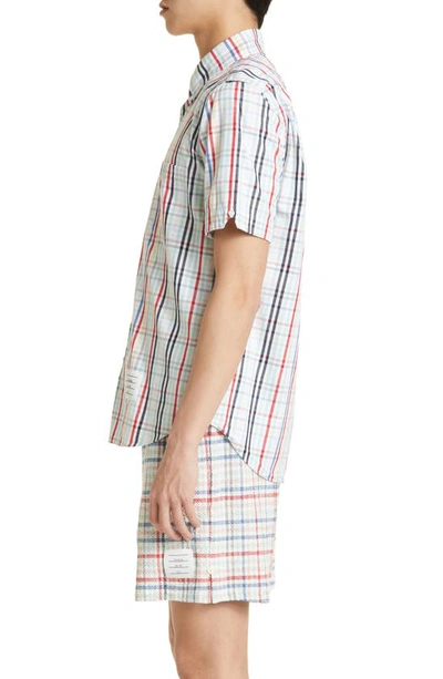 Shop Thom Browne Gingham Check Short Sleeve Cotton Oxford Button-down Shirt In Seasonal Multi