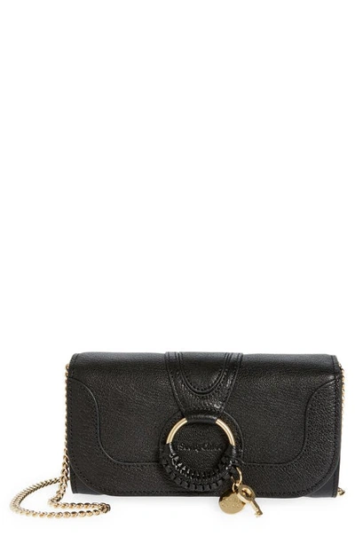 Shop See By Chloé Hana Large Leather Wallet On A Chain In Black