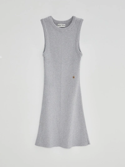 Shop Recto Women Peony Ribbed Knit Dress In Silver