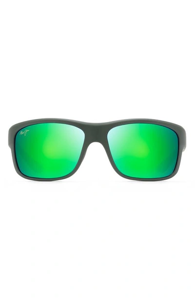 Shop Maui Jim Southern Cross 63mm Ovresize Polarized Sunglasses In Khaki/ Maui Green Flash Mirror