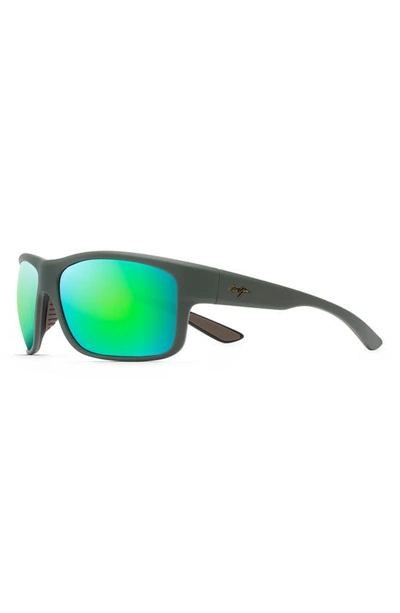 Shop Maui Jim Southern Cross 63mm Ovresize Polarized Sunglasses In Khaki/ Maui Green Flash Mirror
