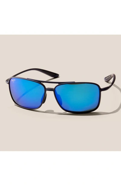 Shop Maui Jim Kaupo Gap 61mm Polarizedplus2® Aviator Sunglasses In Matte Blue/ Blue Hawaii