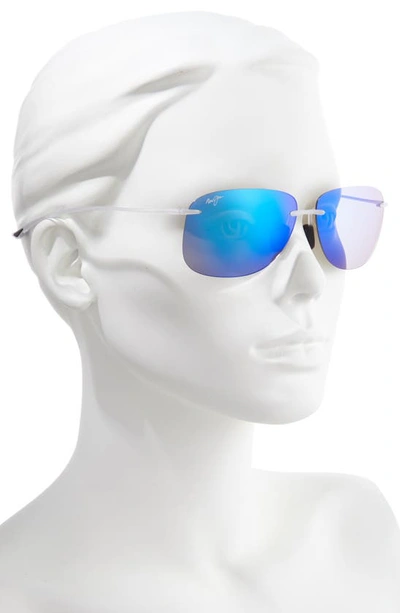 Shop Maui Jim Hikina 62mm Polarized Round Sunglasses In Blue Hawaii/ Matte Crystal