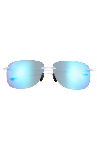 Shop Maui Jim Hikina 62mm Polarized Round Sunglasses In Blue Hawaii/ Matte Crystal
